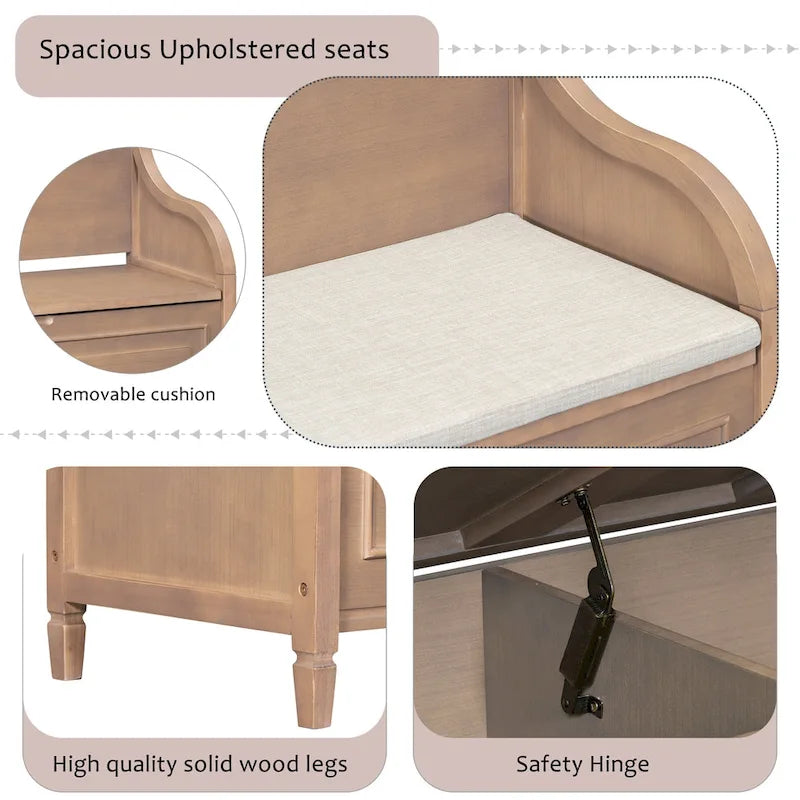 Panca contenitore multifunzione in legno stile rustico per ingresso