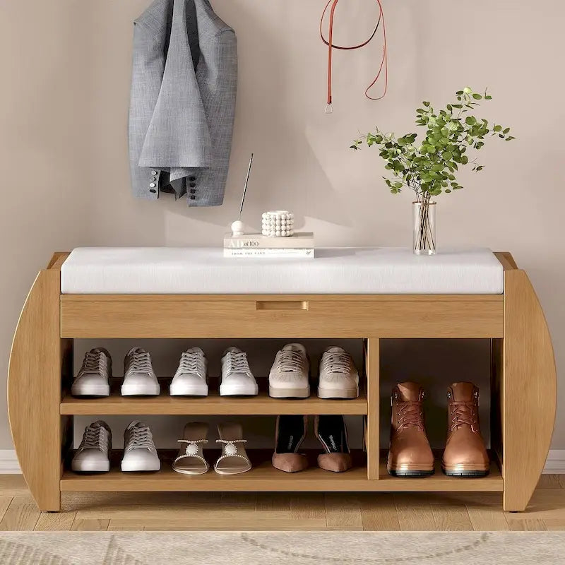 Banc de rangement avec étagère ouverte