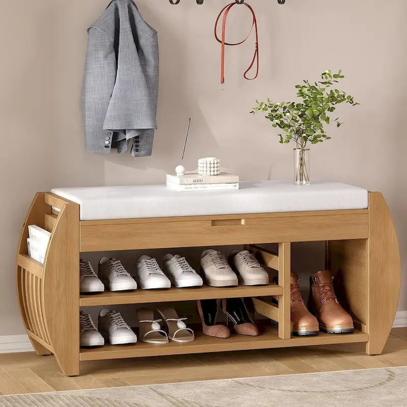 Banc de rangement avec étagère ouverte