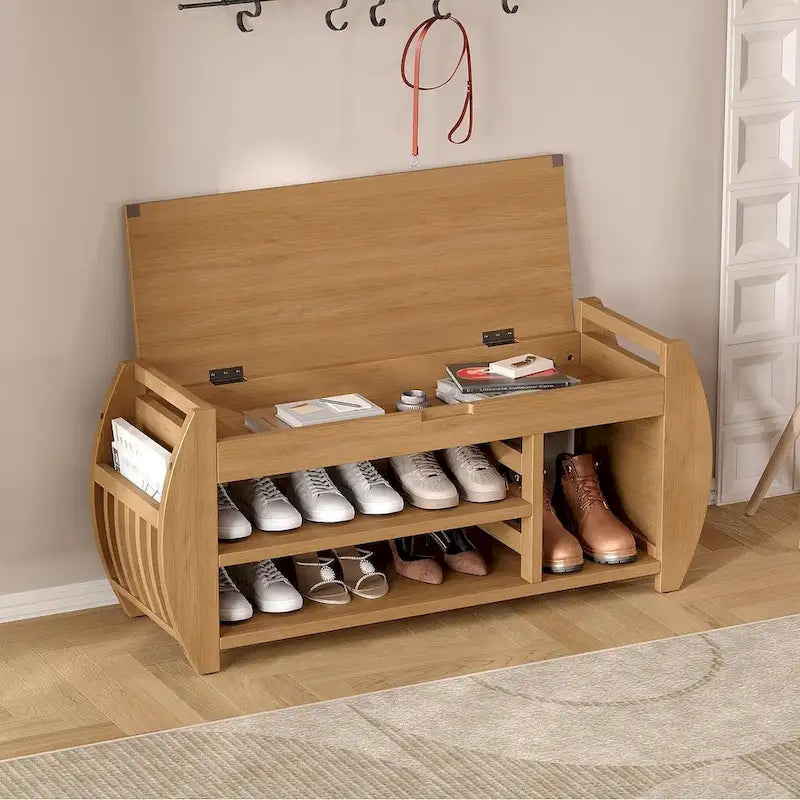Banc de rangement avec étagère ouverte