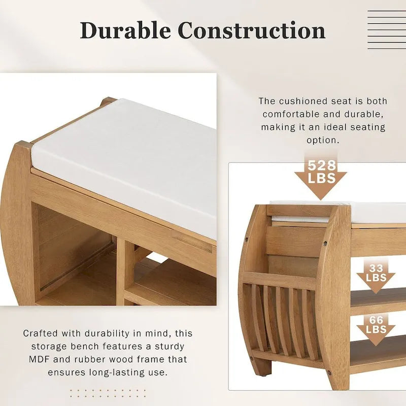 Banc de rangement avec étagère ouverte