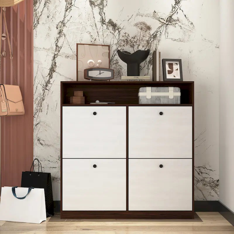 Shoe Storage Cabinet with 4 Drawers, Shoe Rack Organizer with Freestanding Shoe Cabinet with -tip