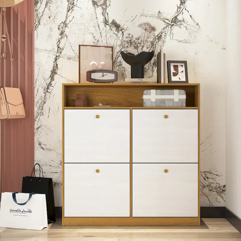 Shoe Storage Cabinet with 4 Drawers, Shoe Rack Organizer with Freestanding Shoe Cabinet with -tip