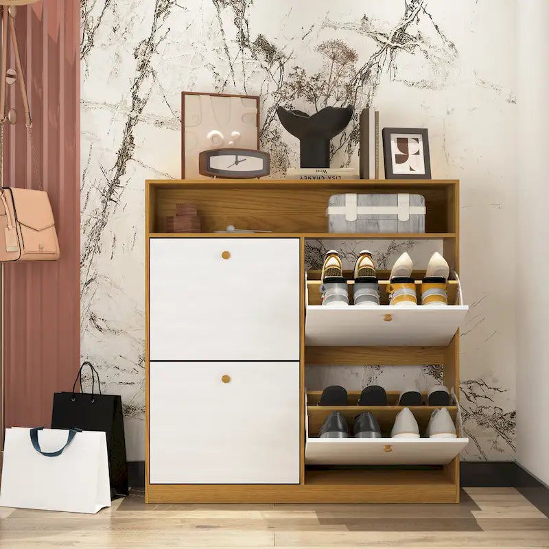 Shoe Storage Cabinet with 4 Drawers, Shoe Rack Organizer with Freestanding Shoe Cabinet with -tip