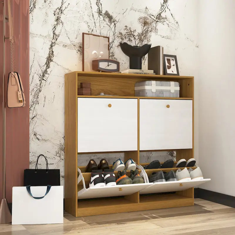 Shoe Storage Cabinet with 4 Drawers, Shoe Rack Organizer with Freestanding Shoe Cabinet with -tip