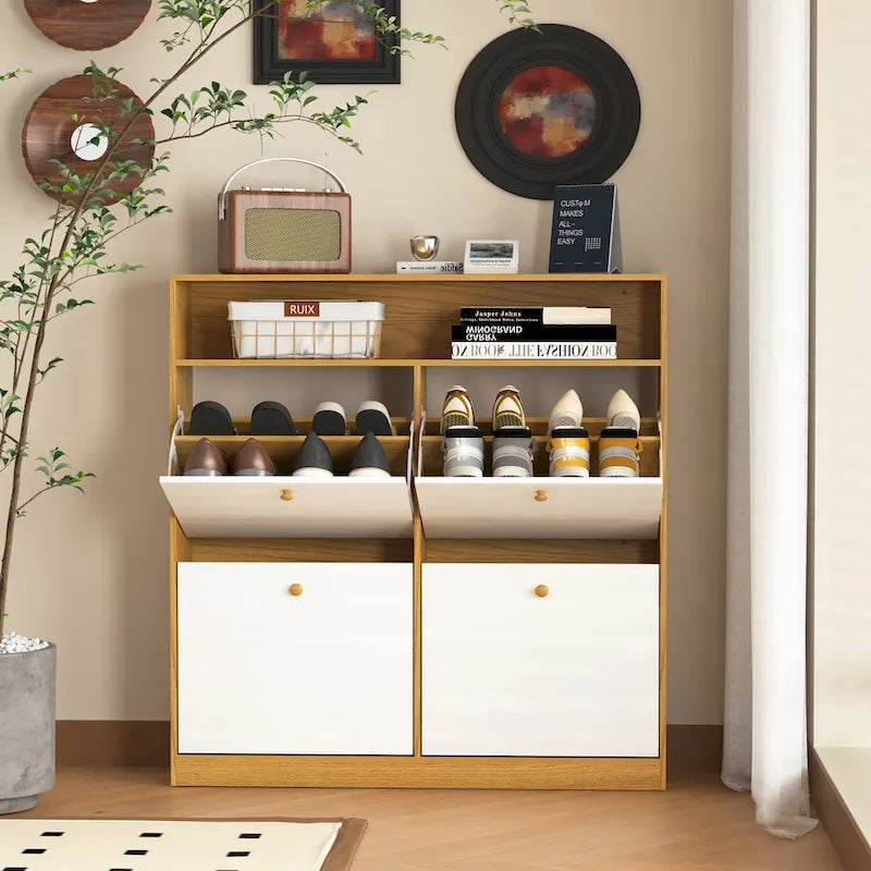 Shoe Storage Cabinet with 4 Drawers, Shoe Rack Organizer with Freestanding Shoe Cabinet with -tip