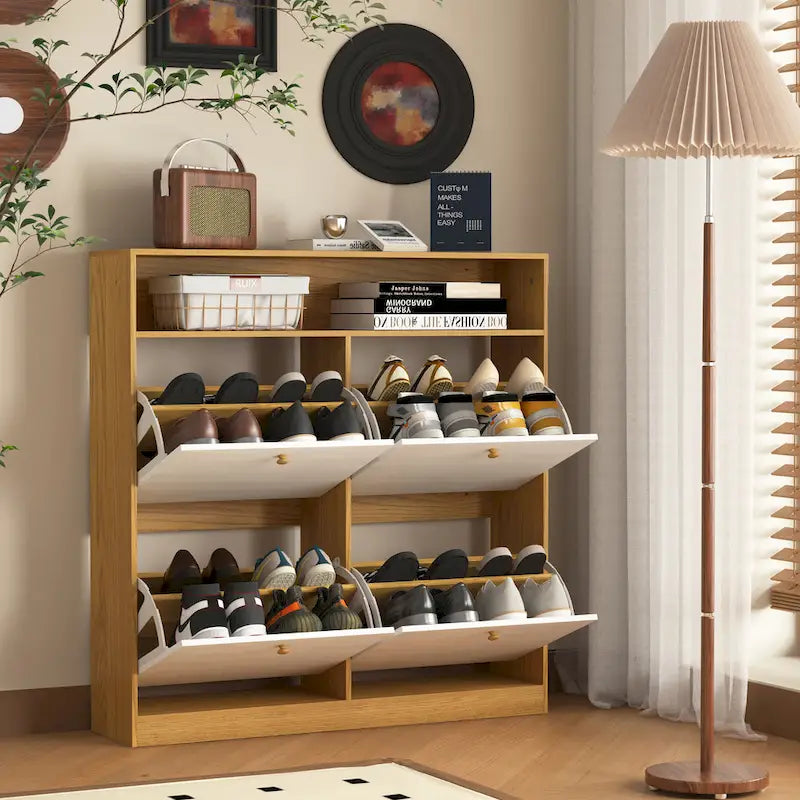 Shoe Storage Cabinet with 4 Drawers, Shoe Rack Organizer with Freestanding Shoe Cabinet with -tip