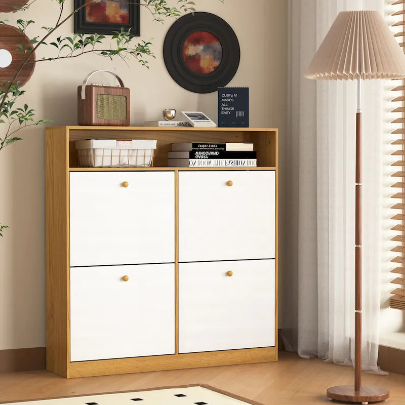 Shoe Storage Cabinet with 4 Drawers, Shoe Rack Organizer with Freestanding Shoe Cabinet with -tip