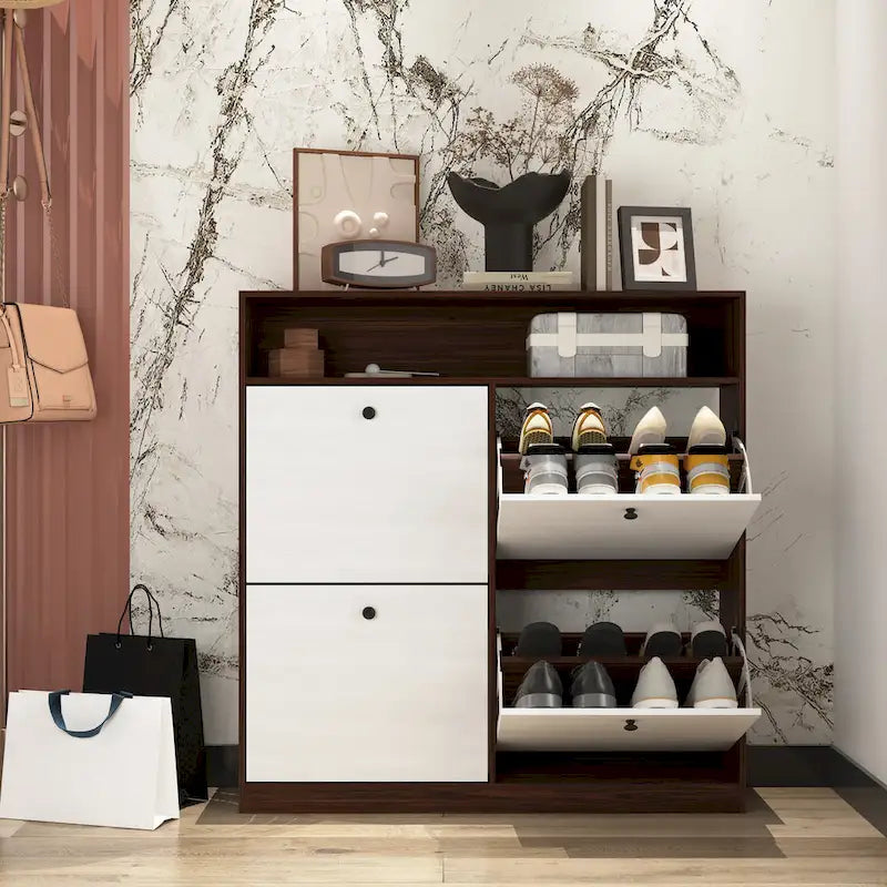 Shoe Storage Cabinet with 4 Drawers, Shoe Rack Organizer with Freestanding Shoe Cabinet with -tip