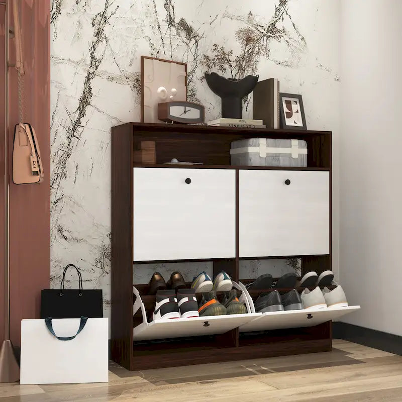 Shoe Storage Cabinet with 4 Drawers, Shoe Rack Organizer with Freestanding Shoe Cabinet with -tip