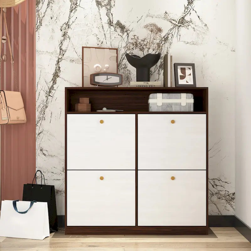 Shoe Storage Cabinet with 4 Drawers, Shoe Rack Organizer with Freestanding Shoe Cabinet with -tip