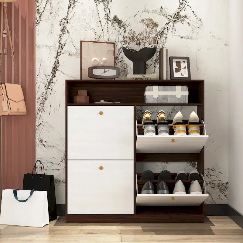 Shoe Storage Cabinet with 4 Drawers, Shoe Rack Organizer with Freestanding Shoe Cabinet with -tip
