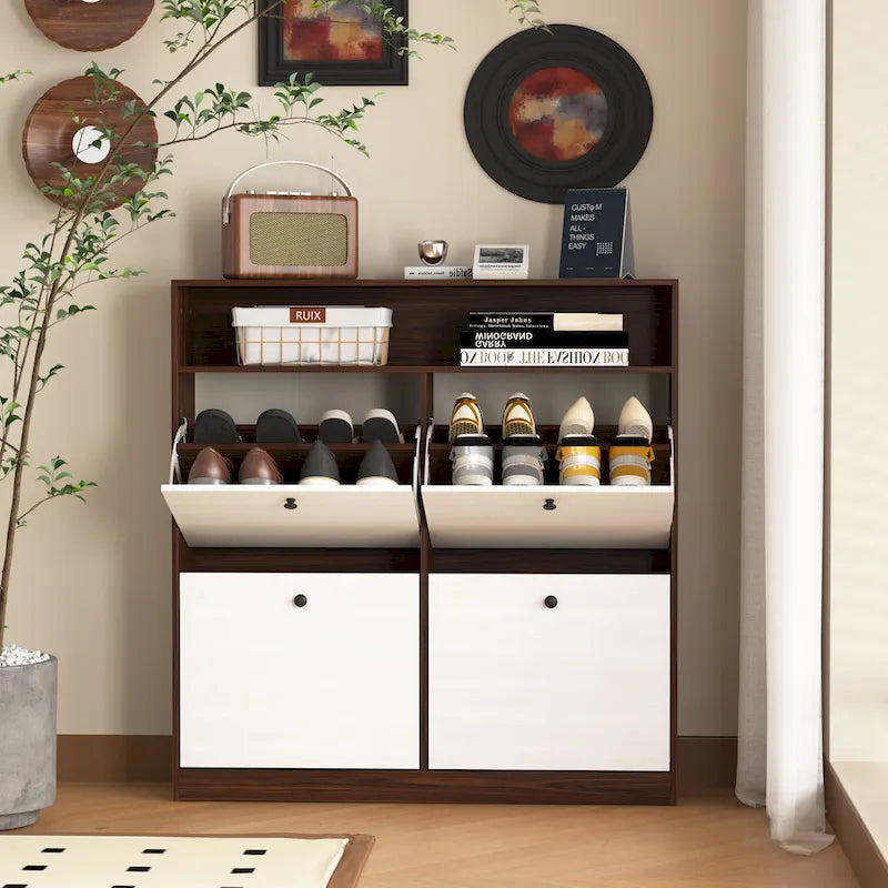 Shoe Storage Cabinet with 4 Drawers, Shoe Rack Organizer with Freestanding Shoe Cabinet with -tip