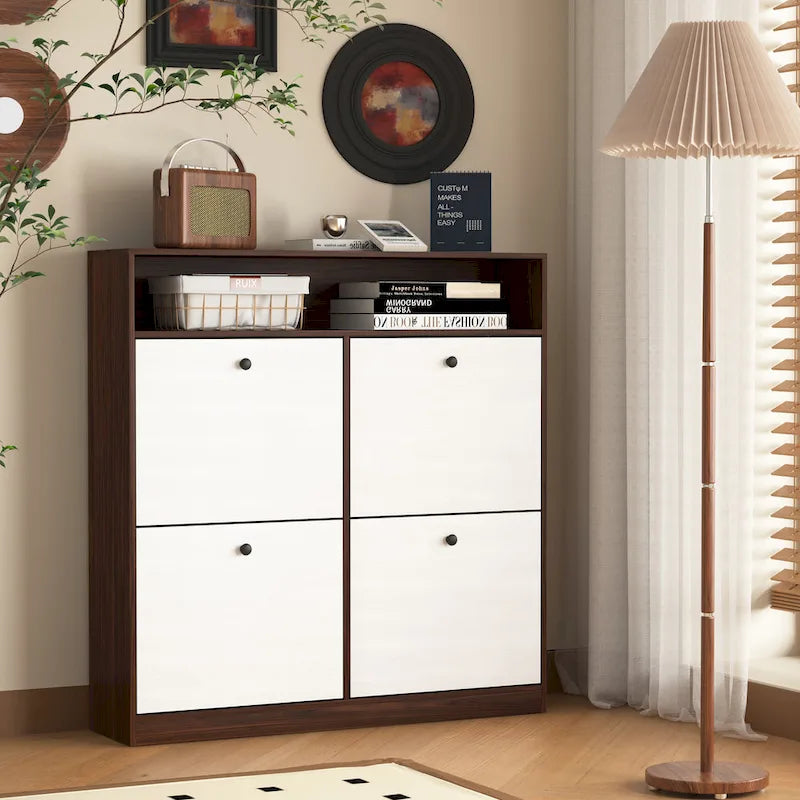Shoe Storage Cabinet with 4 Drawers, Shoe Rack Organizer with Freestanding Shoe Cabinet with -tip