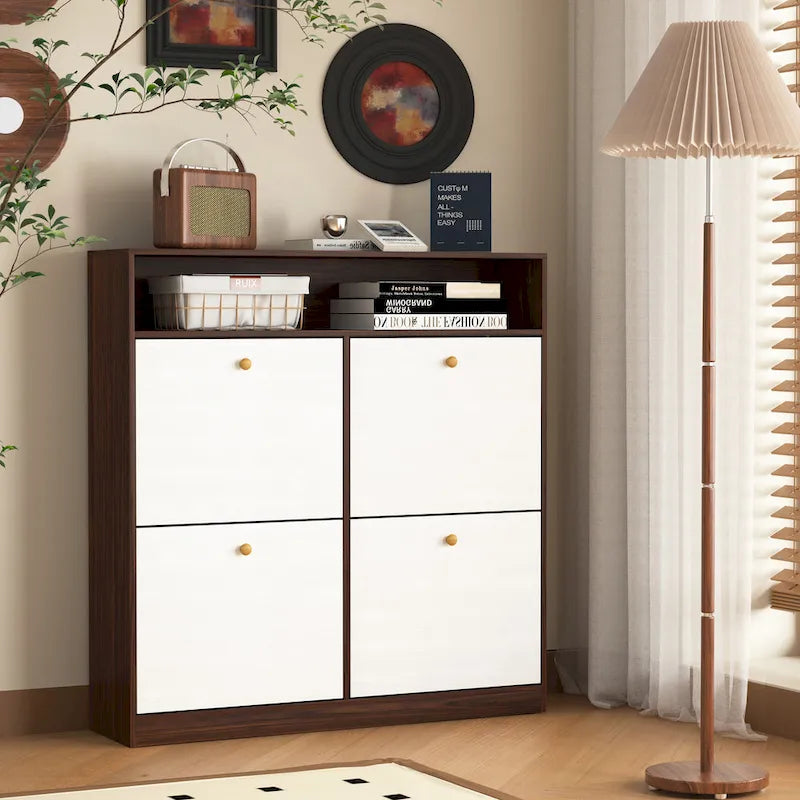 Shoe Storage Cabinet with 4 Drawers, Shoe Rack Organizer with Freestanding Shoe Cabinet with -tip
