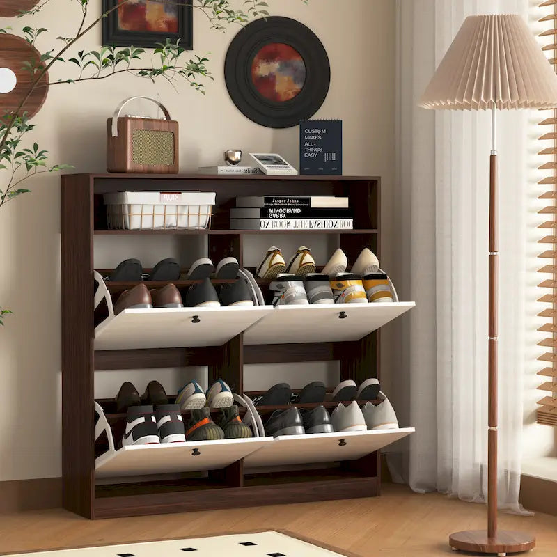 Shoe Storage Cabinet with 4 Drawers, Shoe Rack Organizer with Freestanding Shoe Cabinet with -tip