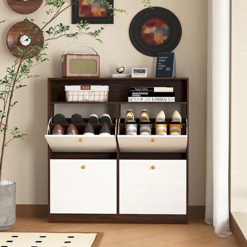 Shoe Storage Cabinet with 4 Drawers, Shoe Rack Organizer with Freestanding Shoe Cabinet with -tip