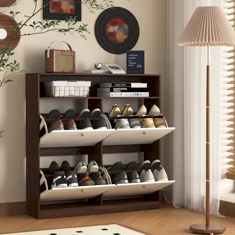 Shoe Storage Cabinet with 4 Drawers, Shoe Rack Organizer with Freestanding Shoe Cabinet with -tip