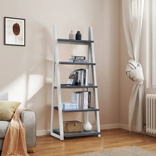 Étagère multifonctionnelle à 5 niveaux avec éléments en bois, pouvant servir de support de rangement pour le salon et le bureau