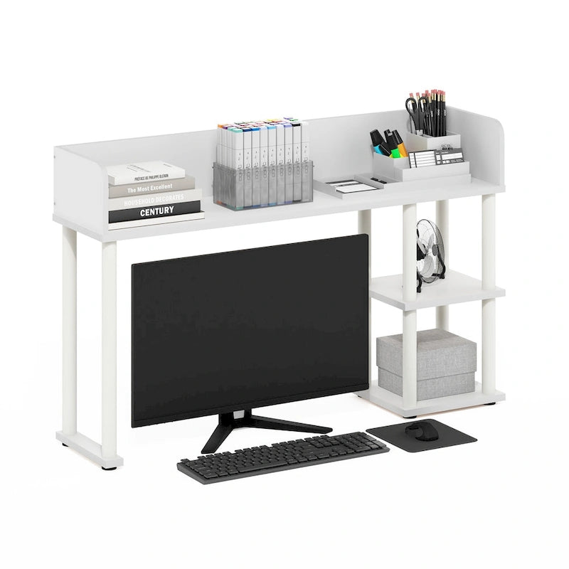 Classic Desktop Bookshelf Storage Hutch, Desk Organizer with 3 Shelves, White/White