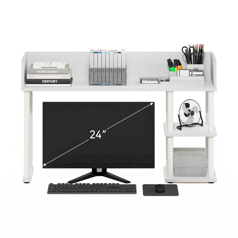 Classic Desktop Bookshelf Storage Hutch, Desk Organizer with 3 Shelves, White/White