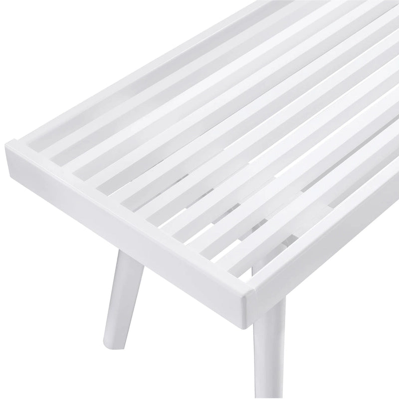 Panca in legno bianca stile rustico, gambe affusolate, per ingresso o camera da letto