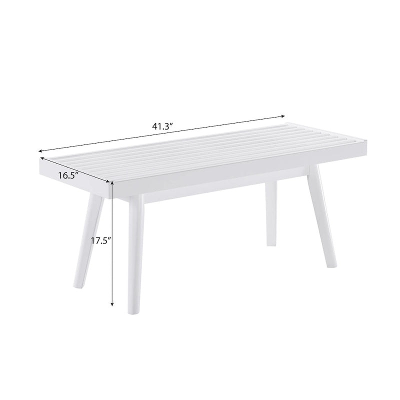 Panca in legno bianca stile rustico, gambe affusolate, per ingresso o camera da letto