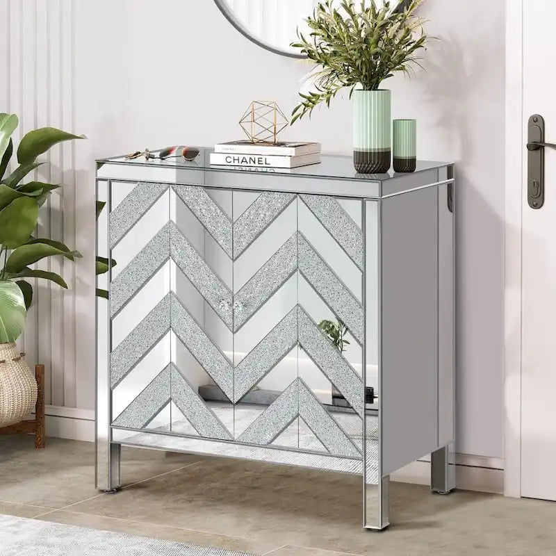Mobiletto contenitore decorativo con specchio argentato