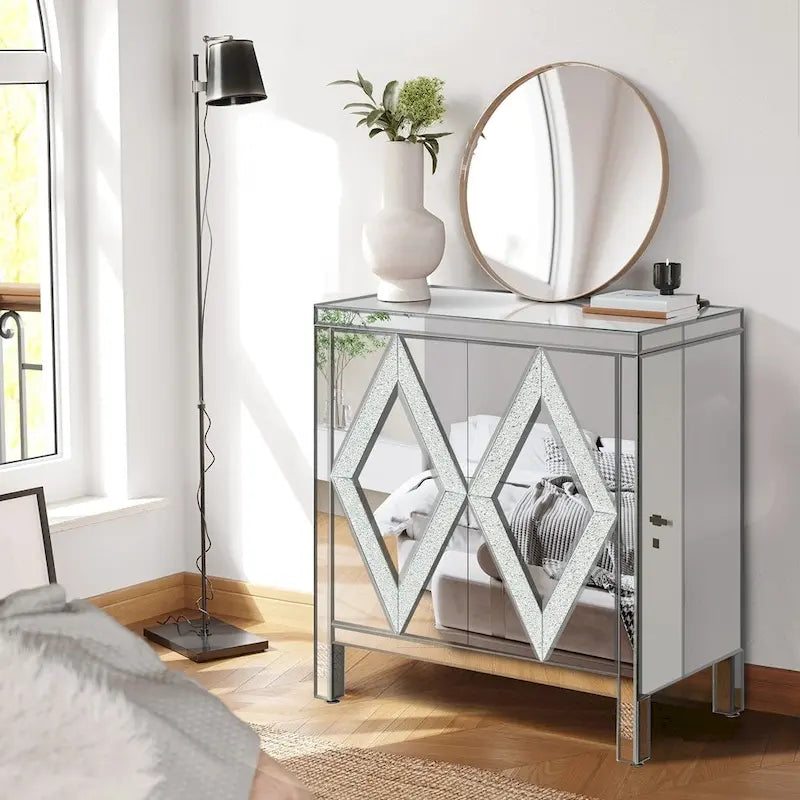 Silver Mirrored Accent Storage Cabinet