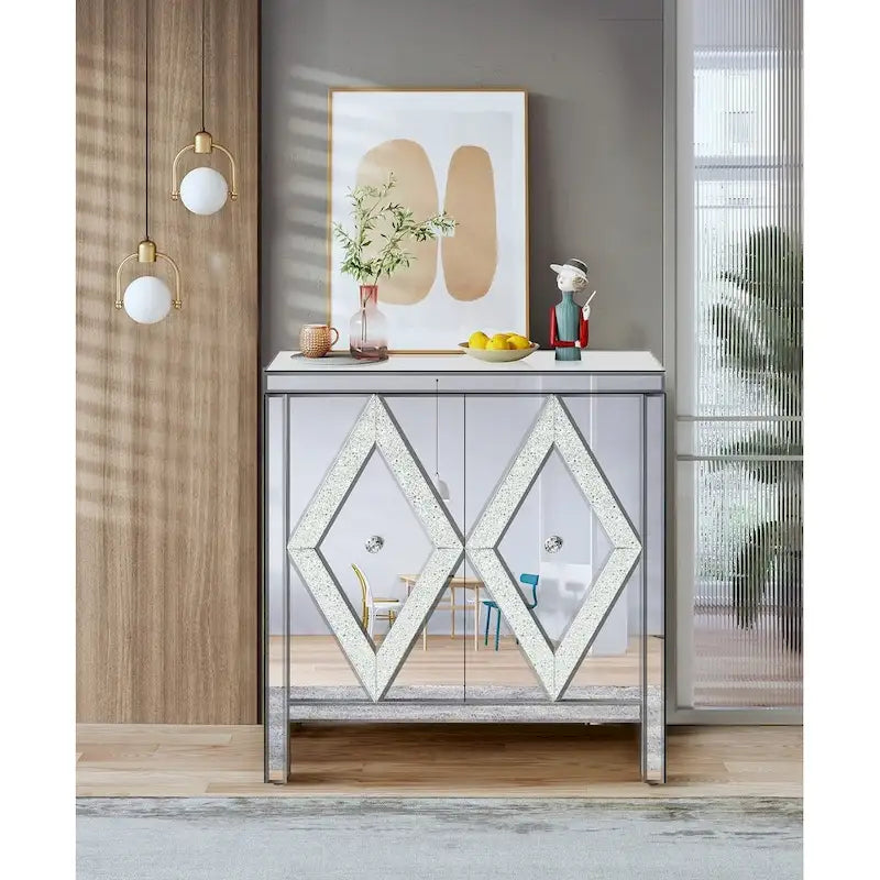 Mobiletto contenitore decorativo con specchio argentato