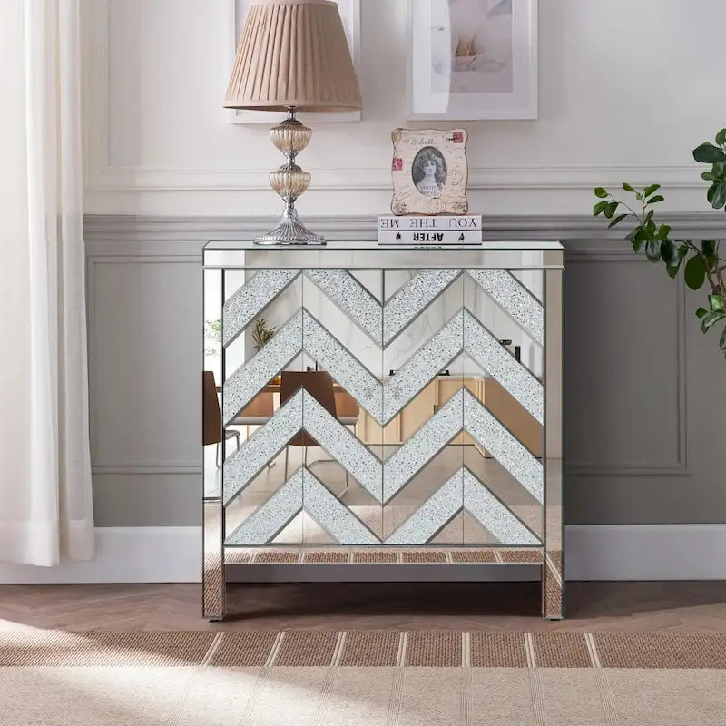 Mobiletto contenitore decorativo con specchio argentato