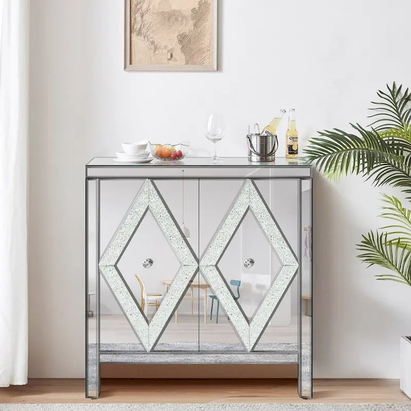 Mobiletto contenitore decorativo con specchio argentato