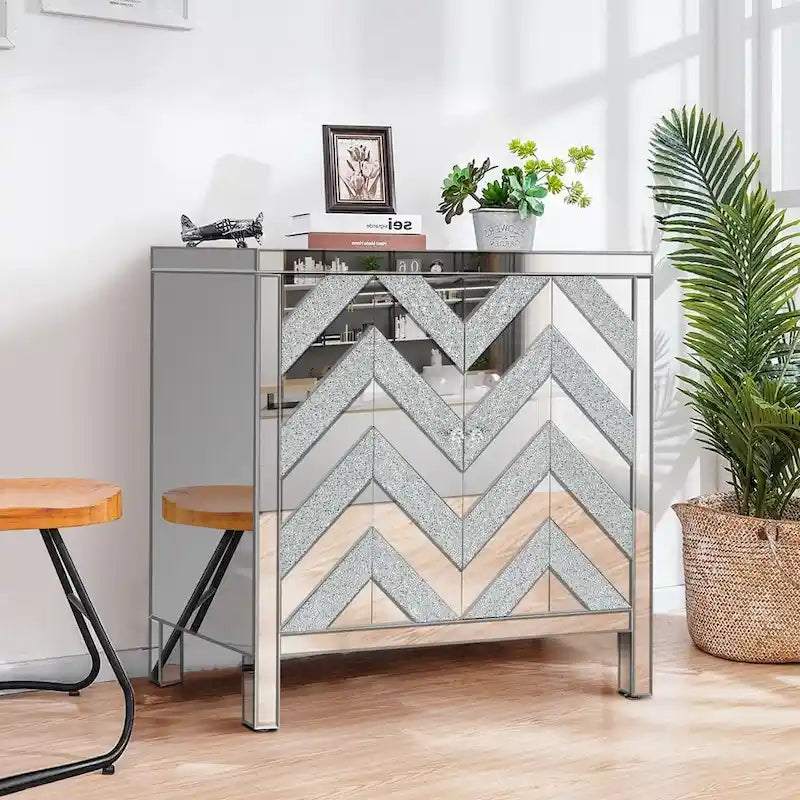 Mobiletto contenitore decorativo con specchio argentato