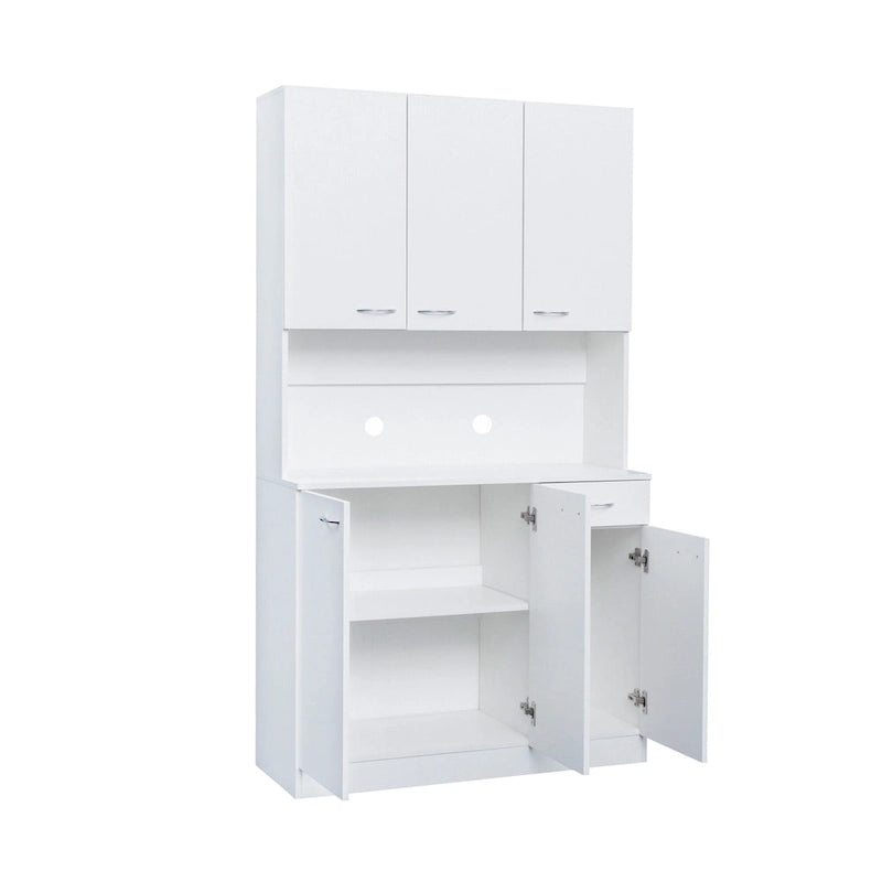 Credenza dispensa da cucina alta 71 bianca con 6 ante, 1 ripiano aperto e 1 cassetto - 39.37W x 15.35 D x70.87H