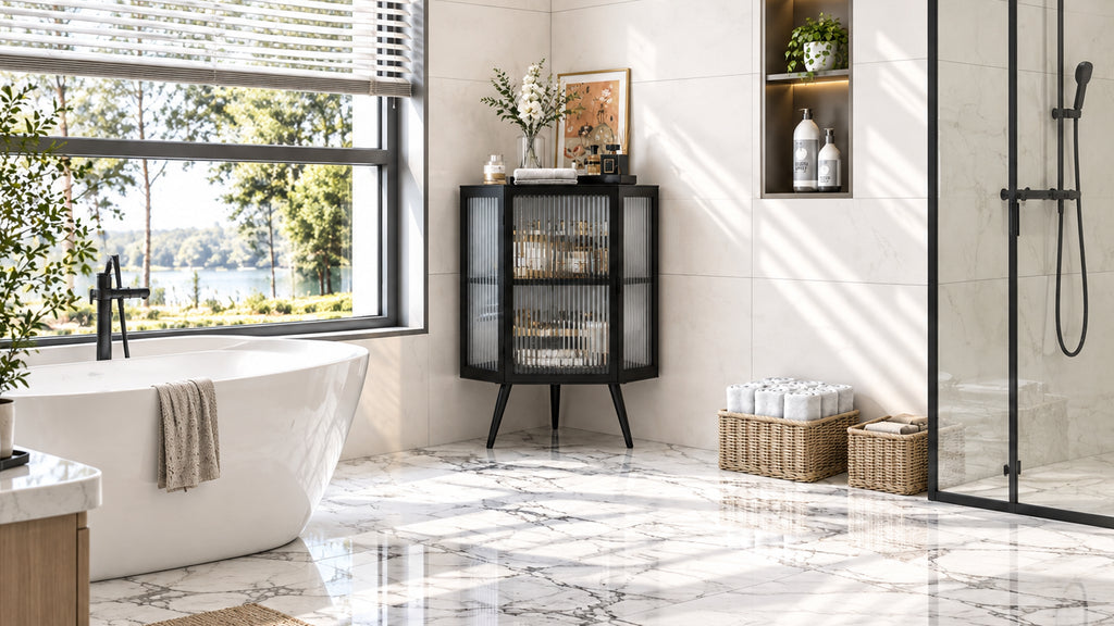 22.25 Floor Coner Cabinet with Tempered Glass Door