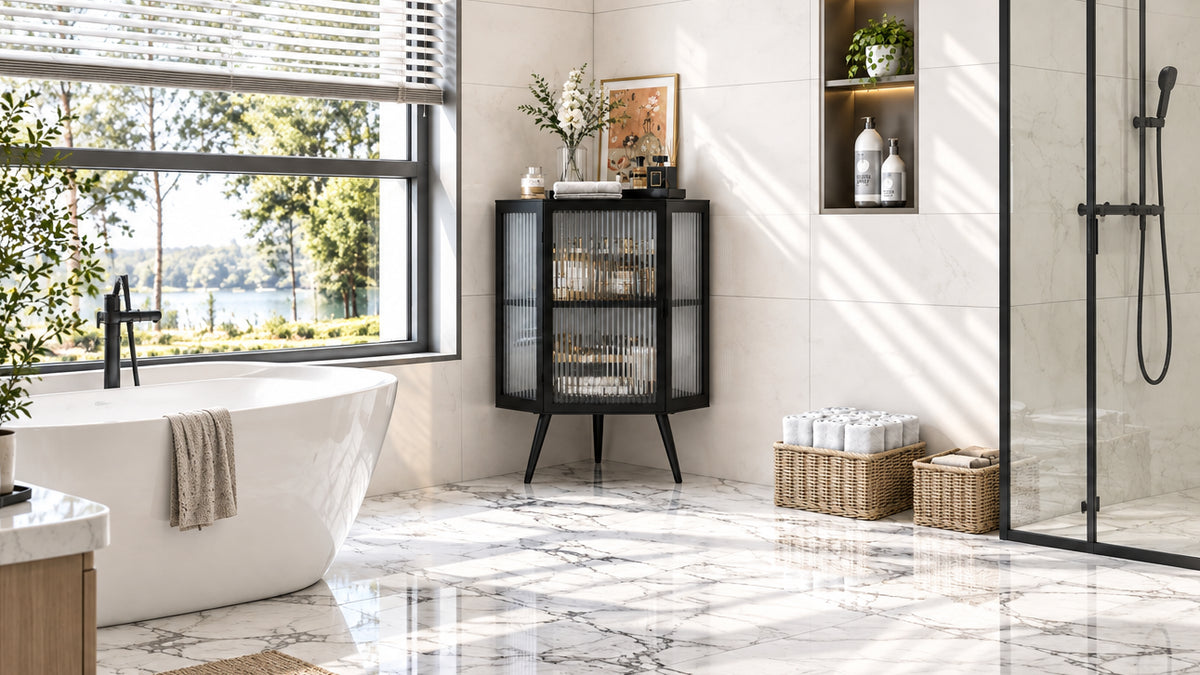 22.25 Floor Coner Cabinet with Tempered Glass Door