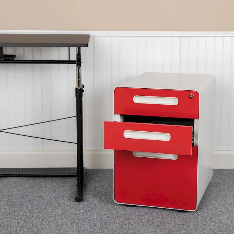 Classeur de rangement ergonomique mobile verrouillable à 3 tiroirs