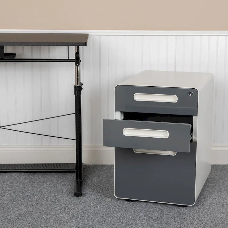 Classeur de rangement ergonomique mobile verrouillable à 3 tiroirs