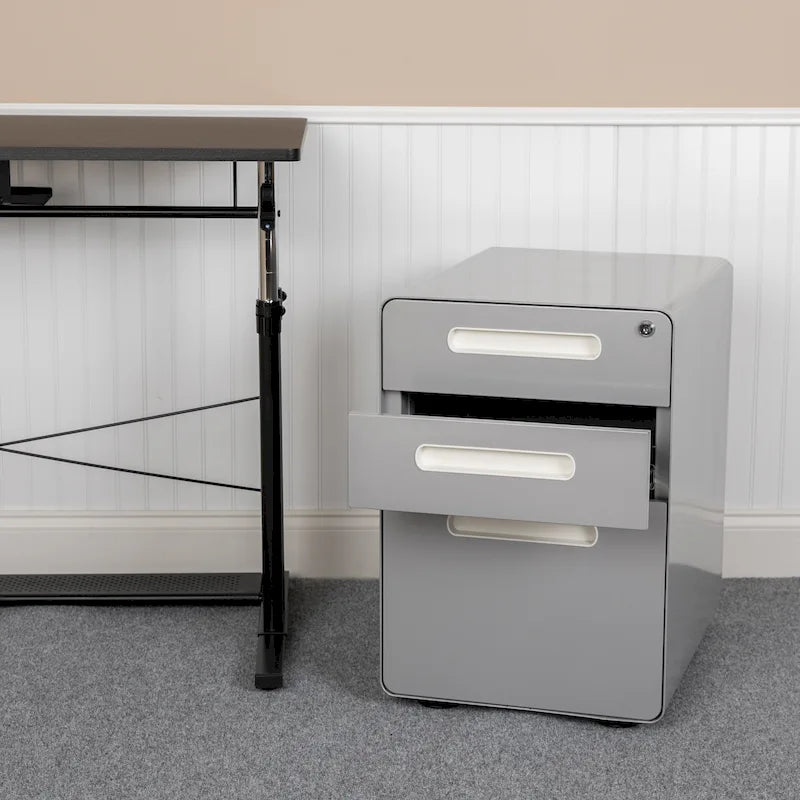 Classeur de rangement ergonomique mobile verrouillable à 3 tiroirs