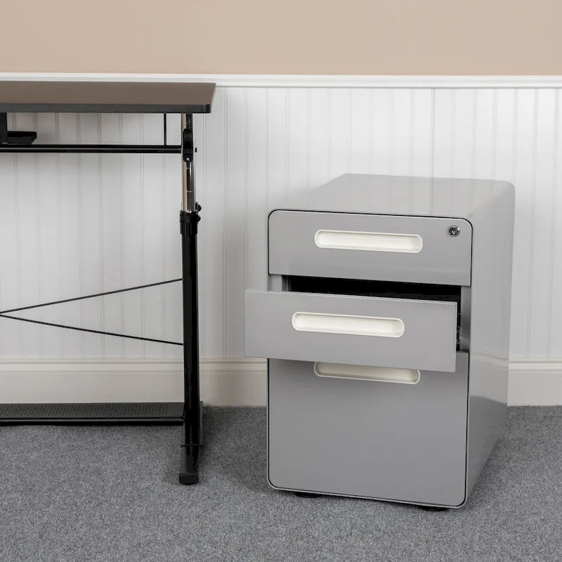 Classeur de rangement ergonomique mobile verrouillable à 3 tiroirs