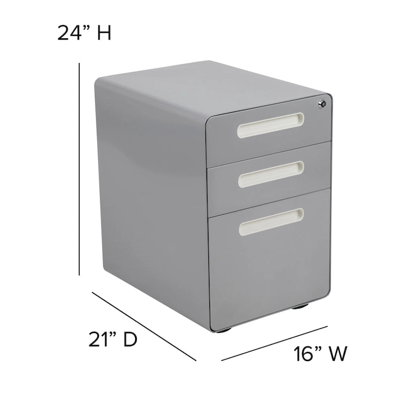 Ergonomic 3-Drawer Mobile Locking Filing Cabinet Storage Organizer
