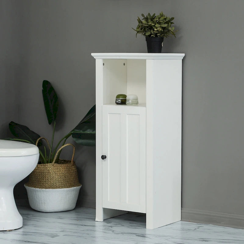 White Wood Space-saving Bathroom Storage Cabinet