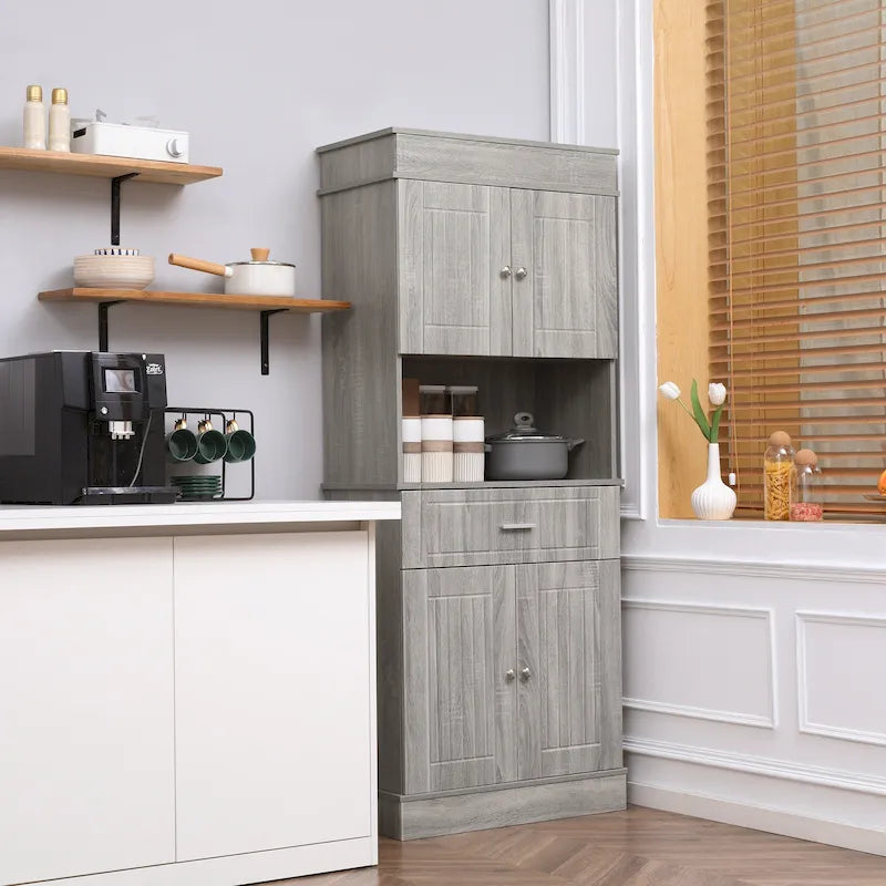 Credenza da cucina 72 con alzata, dispensa indipendente con cassetto, mobili a 2 ante e marrone