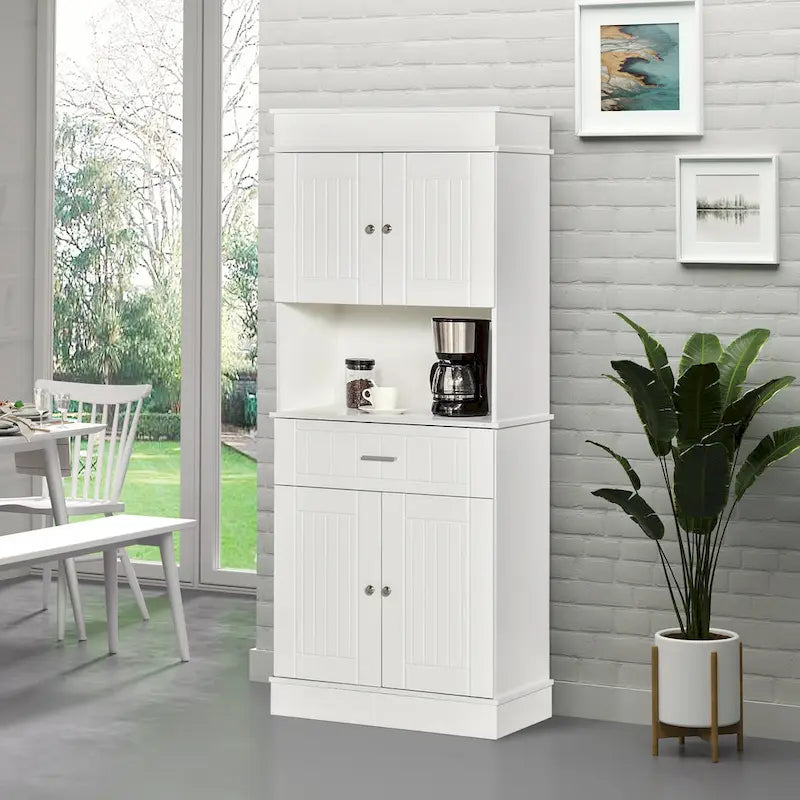 HOMCOM 72 Kitchen Buffet with Hutch, Freestanding Pantry Cupboard with Utility Drawer, 2 Door Cabinets and Countertop, Brown