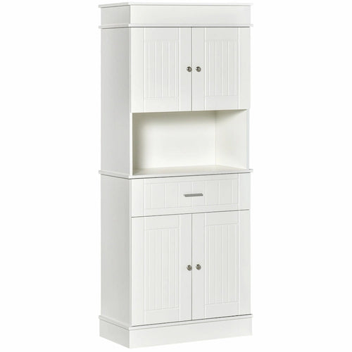 72 Kitchen Buffet with Hutch, Freestanding Pantry with Drawer, 2 Door Cabinets and, Brown