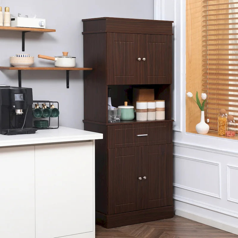 Credenza da cucina 72 con alzata, dispensa indipendente con cassetto, mobili a 2 ante e marrone