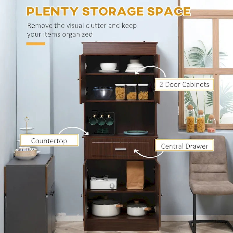Credenza da cucina 72 con alzata, dispensa indipendente con cassetto, mobili a 2 ante e marrone