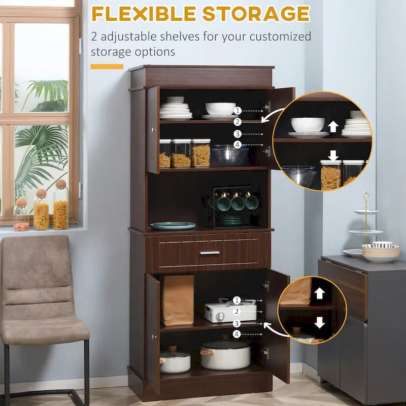 Credenza da cucina 72 con alzata, dispensa indipendente con cassetto, mobili a 2 ante e marrone