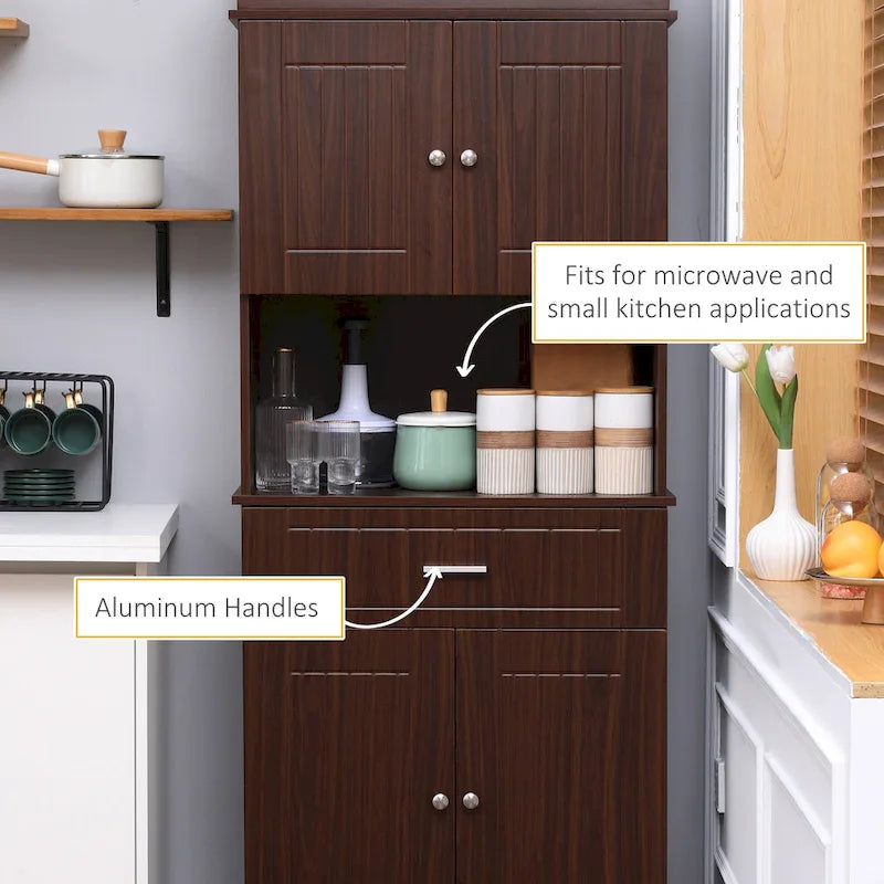 Credenza da cucina 72 con alzata, dispensa indipendente con cassetto, mobili a 2 ante e marrone