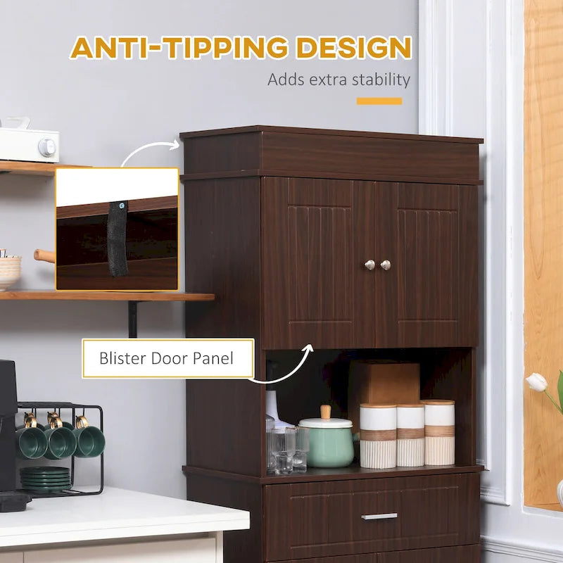 Credenza da cucina 72 con alzata, dispensa indipendente con cassetto, mobili a 2 ante e marrone